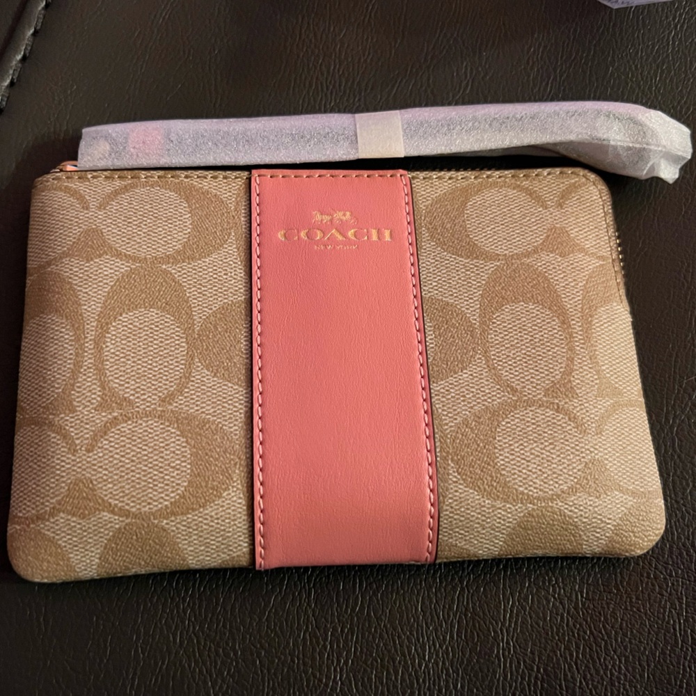 Coach Tan and Pink Wristlet